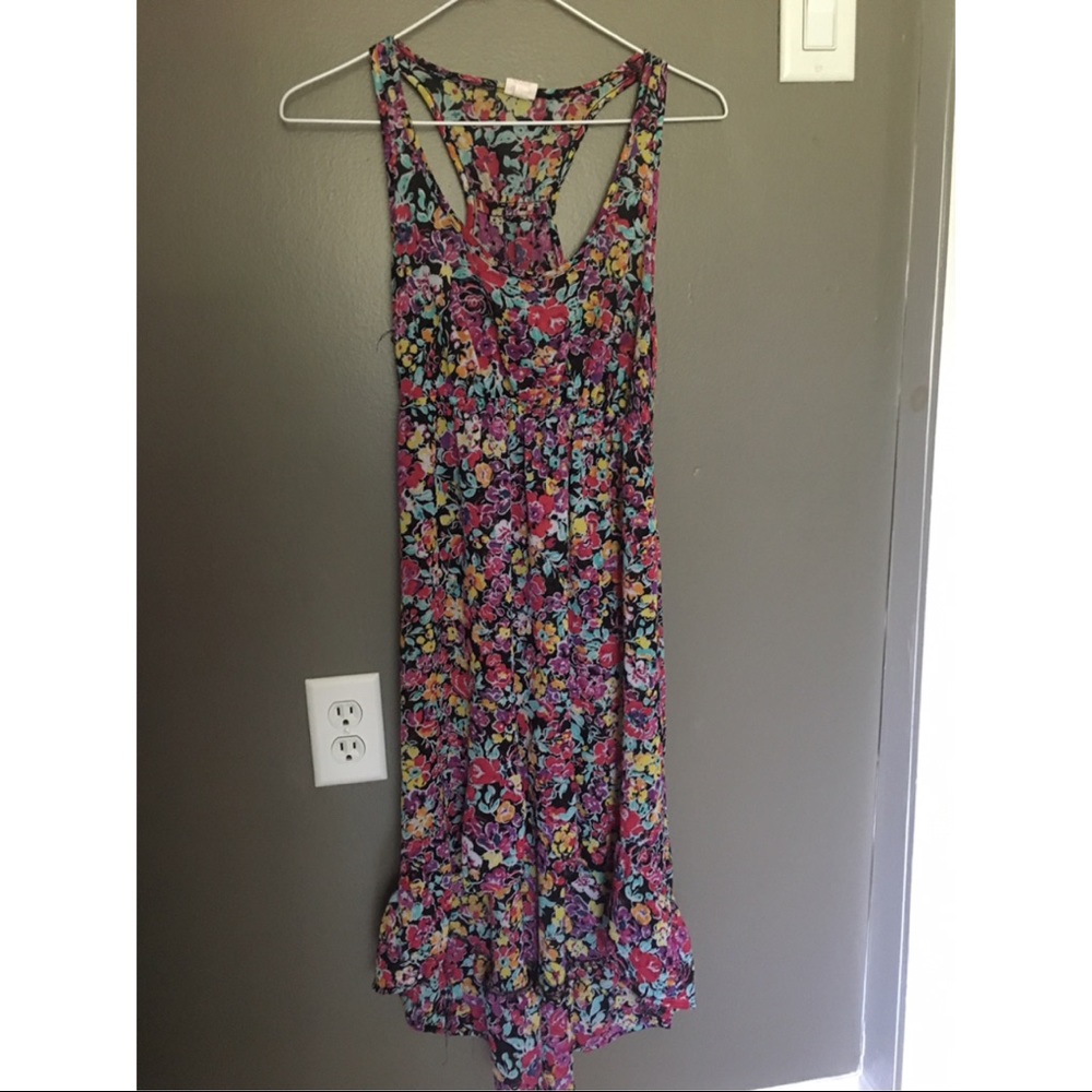 Sheer Floral Racerback Hi-Low Dress